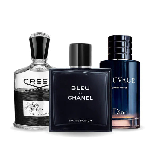 Kit de 3 perfumes Creed AVENTUS, BLEU DE CHANEL e Dior SAUVAGE 100ml