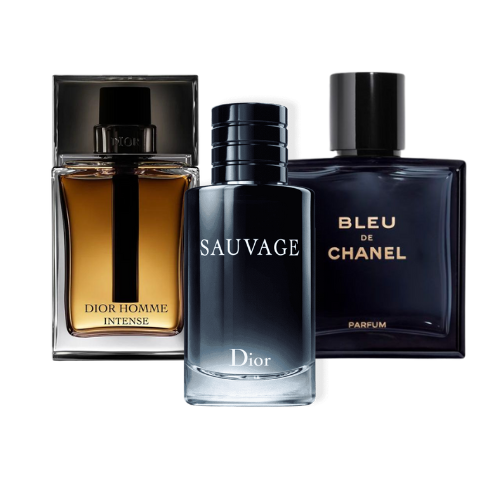 Kit de 3 perfumes Sauvage Dior, Bleu de Chanel, e Dior Homme Intense 100ml
