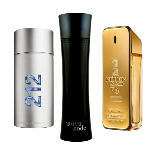 Kit de 3 perfumes 212 Men NYC, Paco Rabanne One Milion e Armani Code Homme 100ml